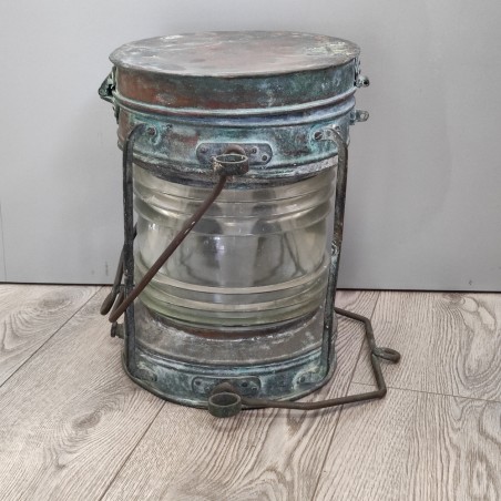 Lampada marina inglese tardo 800 in rame e vetro d. 27 h. 37 cm