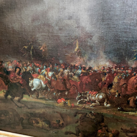 Quadro olio su tela soggetto battaglia del XVII° secolo area fiamminga