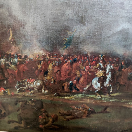 Quadro olio su tela soggetto battaglia del XVII° secolo area fiamminga