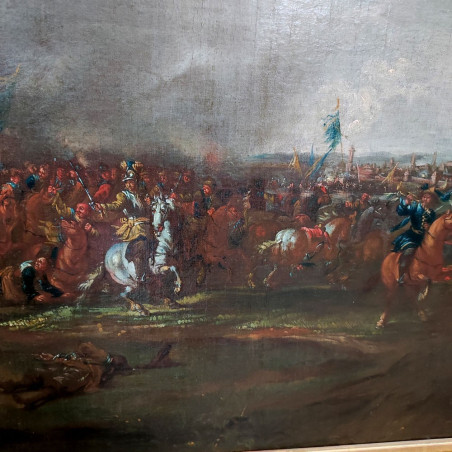 Quadro olio su tela soggetto battaglia del XVII° secolo area fiamminga