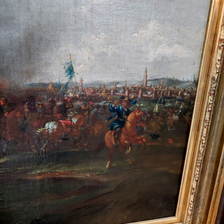Quadro olio su tela soggetto battaglia del XVII° secolo area fiamminga