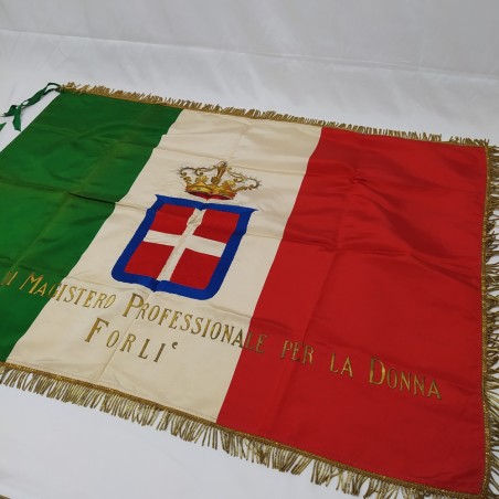Bandiera da parata tricolore Regno d'Italia Scuola professionale Forlì