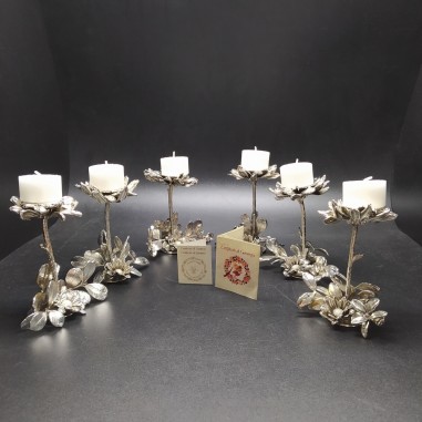 6x candeliere margherita argento vero fiore rivestito in argento h. 12 cm
