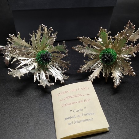 Fiore di cardo elettroformato in argento 925 simbolo fortuna l.16 cm