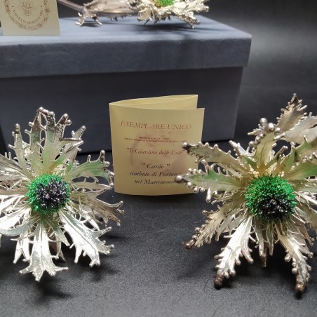Fiore di cardo elettroformato in argento 925 simbolo fortuna l.16 cm