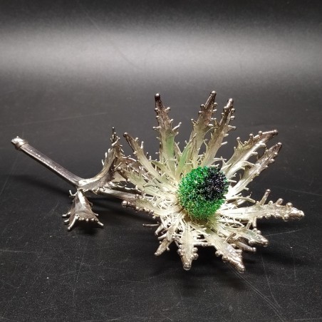 Fiore di cardo elettroformato in argento 925 simbolo fortuna l.16 cm