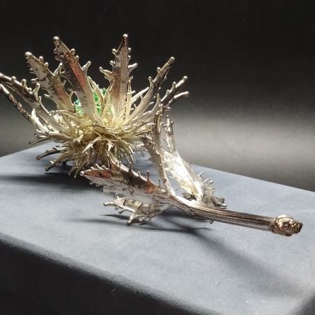 Fiore di cardo elettroformato in argento 925 simbolo fortuna l.16 cm