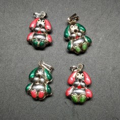 4x ciondolo a forma di cane smalti rosa e verdi 2,5x2 cm