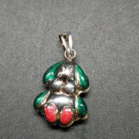 4x ciondolo a forma di cane smalti rosa e verdi 2,5x2 cm