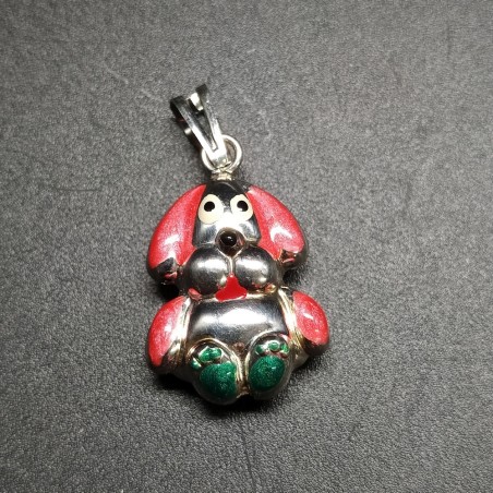 4x ciondolo a forma di cane smalti rosa e verdi 2,5x2 cm