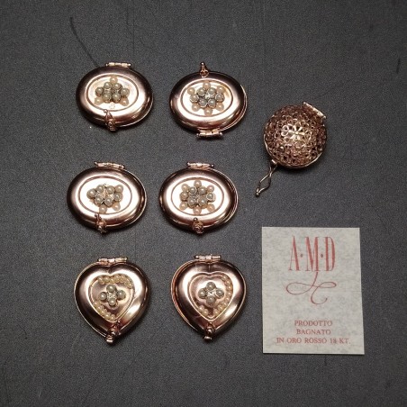 7x  piccole scatoline contenitori bagnati oro rosso 18 kt marca AMD