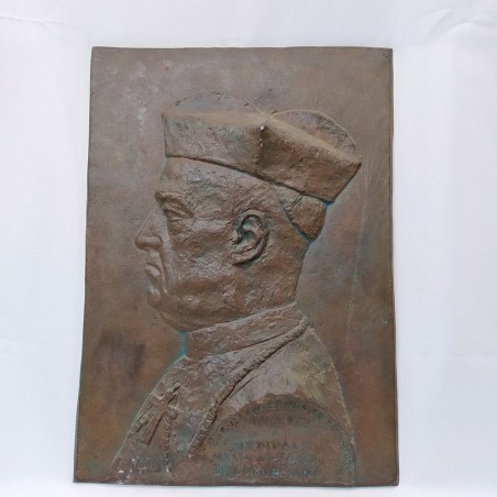 Placca in bronzo e due in ceramica cardinale Nasalli Rocca anni 70