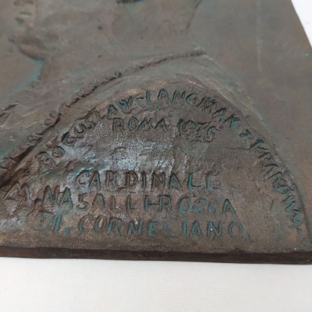 Placca in bronzo e due in ceramica cardinale Nasalli Rocca anni 70