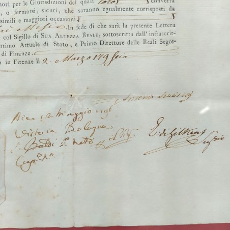 Ferdinando III Lettera patente lasciapassare 1796 - 36x51 cm