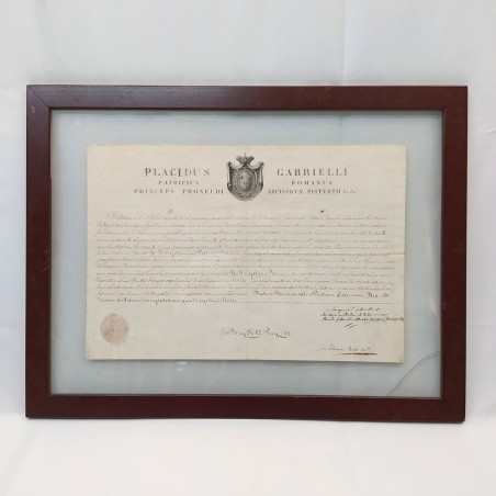 Documento incorniciato di Placido Gabrielli fine 800 in latino