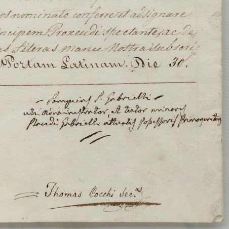 Documento incorniciato di Placido Gabrielli fine 800 in latino