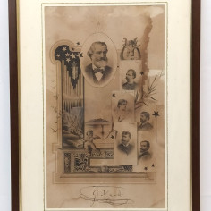 Stampa ritratto di Giuseppe Verdi formato 38x56 cm con autografo in calce 2