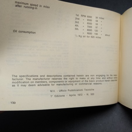Libretto uso manutenzione Meccanica Verghera Agusta MV4C75 anno 1972 usato