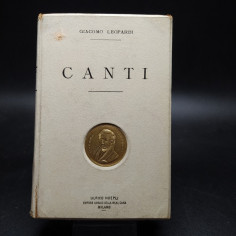 Libro Giacomo Leopardi I Canti edizione del 1900 editore Hoepli