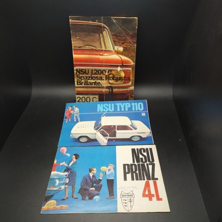 Lotto di 3 cataloghi brochure NSU Prinz scritte a penna e timbri