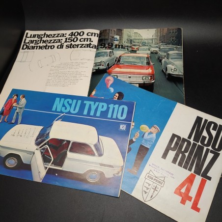 Lotto di 3 cataloghi brochure NSU Prinz scritte a penna e timbri