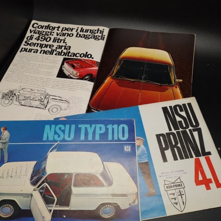 Lotto di 3 cataloghi brochure NSU Prinz scritte a penna e timbri