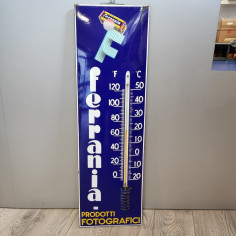 Cartello in metallo blu 30x98 cm con termometro Ferrania
