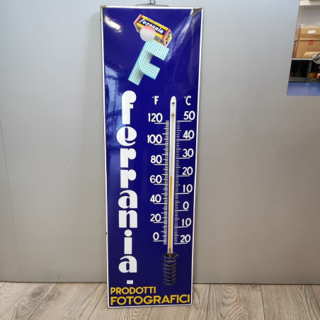 Cartello in metallo blu 30x98 cm con termometro Ferrania