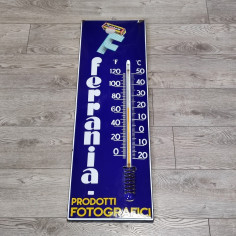 Cartello in metallo blu 30x98 cm con termometro Ferrania 2