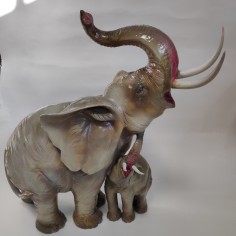 Ceramica mamma elefante con elefantino h. 43 cm