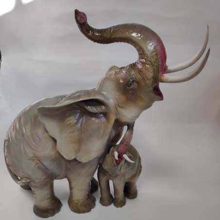 Ceramica mamma elefante con elefantino h. 43 cm