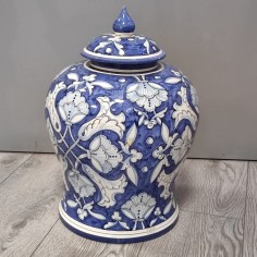 Vaso bianco e blu con coperchio grande dimensione h. 40 d. 31 cm