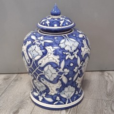 Vaso bianco e blu con coperchio grande dimensione h. 40 d. 31 cm 2