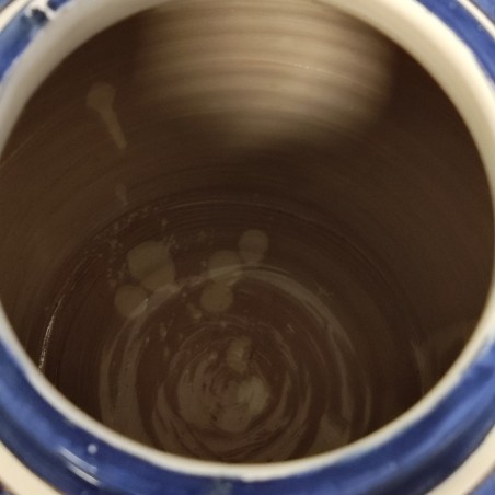 Vaso bianco e blu con coperchio grande dimensione h. 40 d. 31 cm