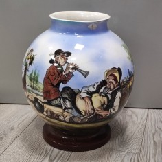 Vaso ceramica panciuto grande imbocco dipinto suonatore pifferaio h.40 d.33