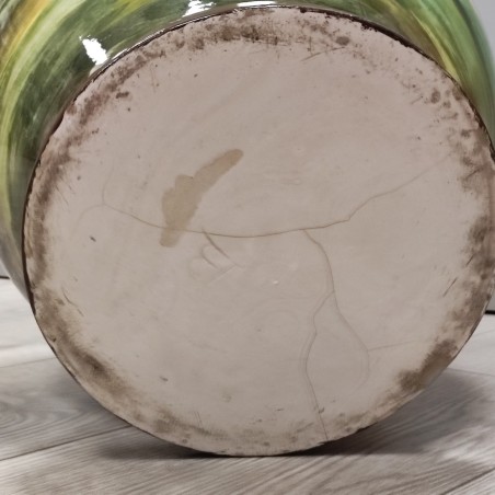 Vaso ceramica panciuto grande imbocco dipinto suonatore pifferaio h.40 d.33