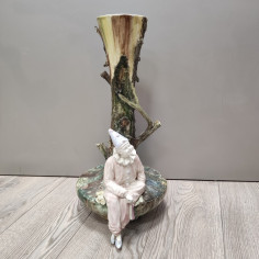 Vaso ceramica con pagliaccio seduto h. 56 cm d. 33 cm