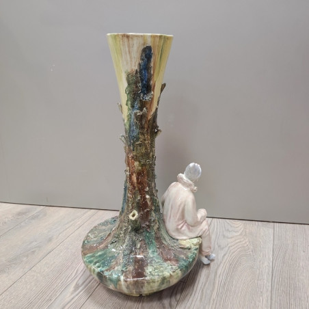 Vaso ceramica con pagliaccio seduto h. 56 cm d. 33 cm