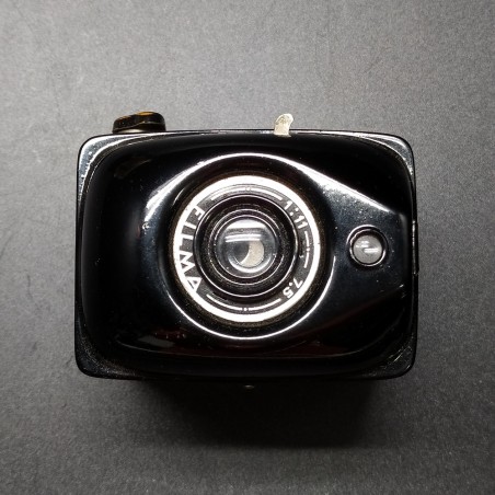 Macchina fotografica italiana Filma 1:11, 7,5, obiettivo disallineato, cofanetto