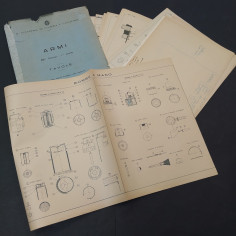 Lotto di 44 tavole di armi e munizioni 85° corso, 1° anno Accademia 1942