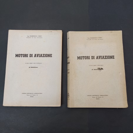 Coppia libri Motori di aviazione volumi 1 e 2, Domenico Cosci 1942, annotazioni