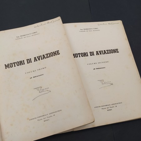 Coppia libri Motori di aviazione volumi 1 e 2, Domenico Cosci 1942, annotazioni