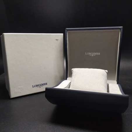 Cofanetto per orologio Longines satinato blu con interno in velluto grigio