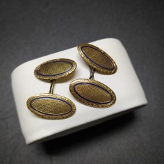 2 coppie di gemelli anni '30 dorati, dettagli blu royal, forma ovale e quadrata 2