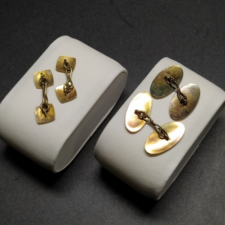 2 coppie di gemelli anni '30 dorati, dettagli blu royal, forma ovale e quadrata