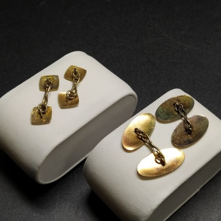 2 coppie di gemelli anni '30 dorati, dettagli blu royal, forma ovale e quadrata