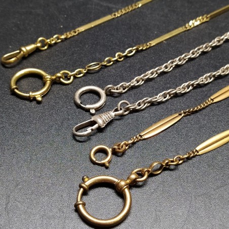 3 catene dorate per orologi da tasca anni '20/'30 eleganti con leggera patina
