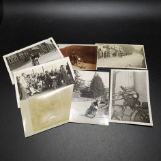 Lotto di 7 fotografie di motociclette e corse anni '30/'50 con annotazioni
