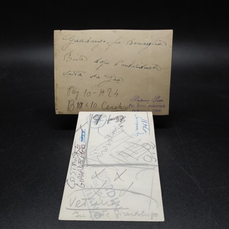 Lotto di due 2 fotografie del ciclista Costante Girardengo con retro annotato