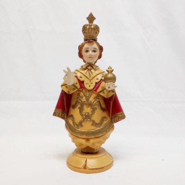 Statuina Gesù Bambino di Praga in lengo intagliato dipinto